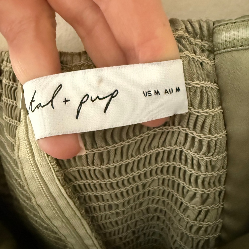 Petal‎ and Pup Sage Green Satin Strapless Maxi Dress Side Slit Size Medium - Picture 4 of 7